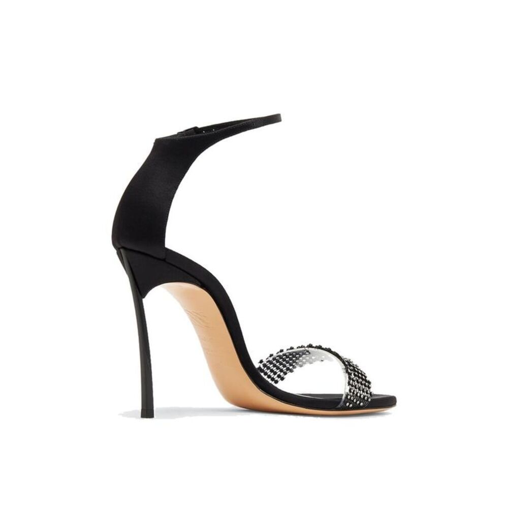 Casadei Black Silk Stiletto Heel Women's Sandals - Picture 3 of 3